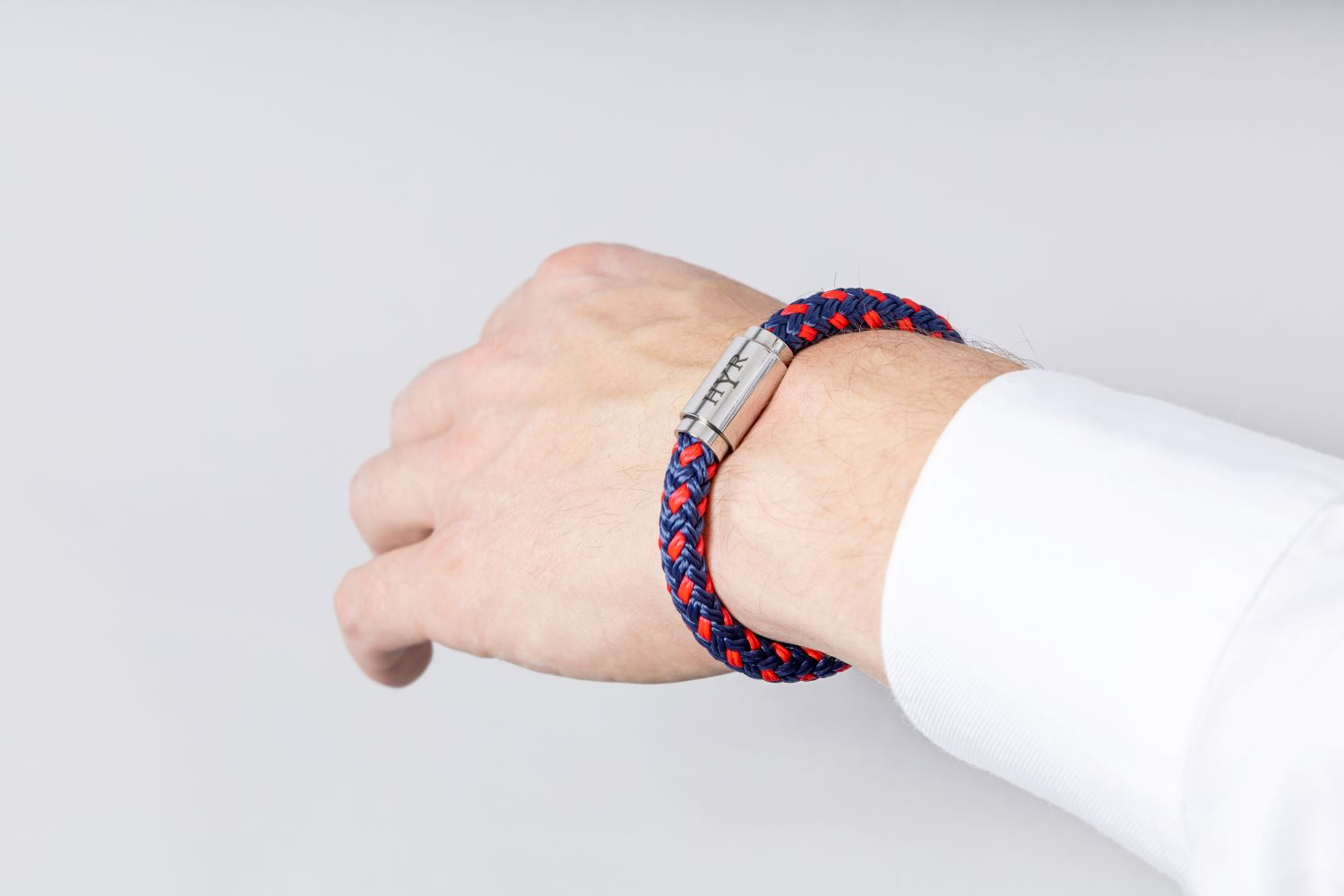 Red Navy Swirl rope bracelet - silver
