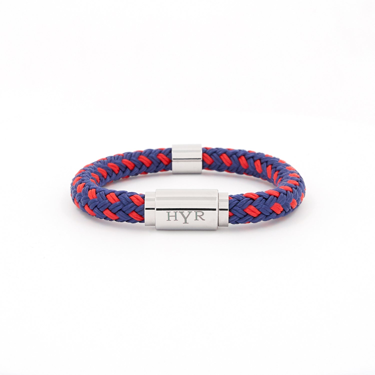 Red Navy Swirl rope bracelet - silver